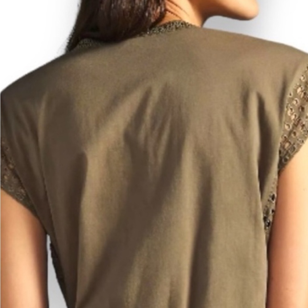 Anthropologie Embroidered Wrap Top Olive Green size SM - Picture 2 of 6
